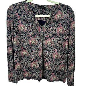 Lucky Brand Paisley Long Sleeve Qtr. Button Up Neck Casual Top, Size S, EUC